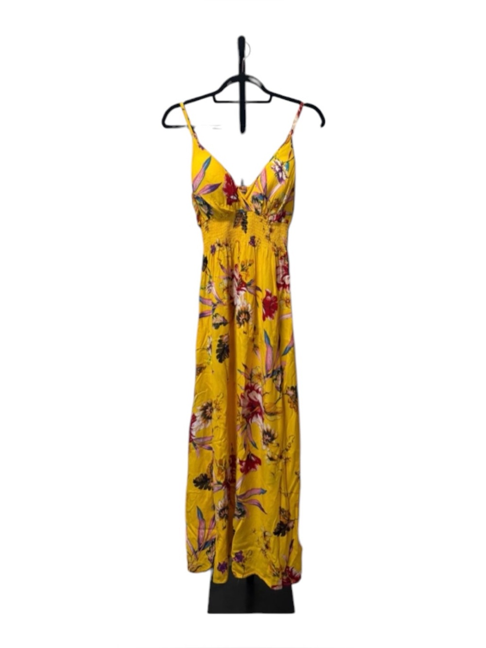 Whispers NY Sunshine Floral V-Neck Maxi Dress in Yellow